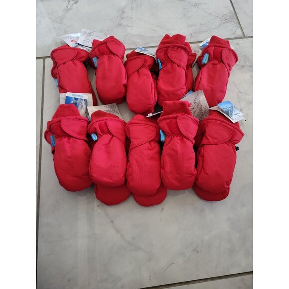 Bulk Large Lot 10 Pairs Toddler Red Mittens Winter Play Waterproof - Picture 1 of 6
